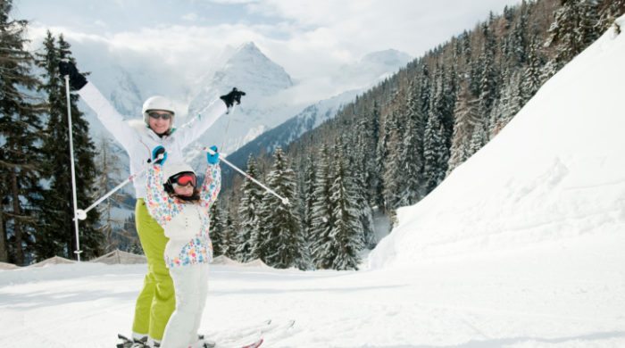 Skiing with mother